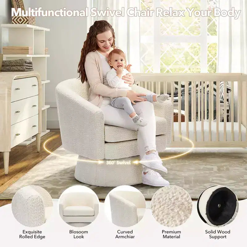 27,56 Fauteuil d'appoint pivotant moderne avec accoudoirs, fauteuil club 360 en chenille avec coussin moelleux, canapé simple rond pour salon, chambre, bureau