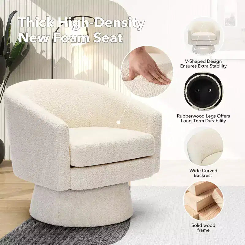 27,56 Fauteuil d'appoint pivotant moderne avec accoudoirs, fauteuil club 360 en chenille avec coussin moelleux, canapé simple rond pour salon, chambre, bureau