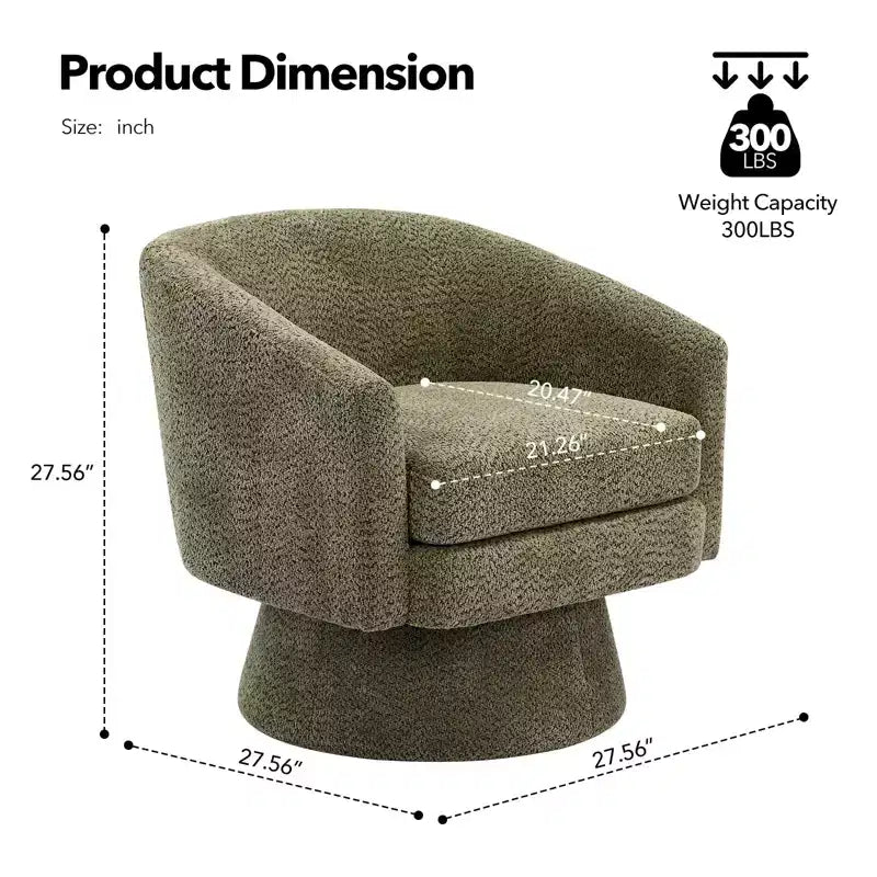 27,56 Fauteuil d'appoint pivotant moderne avec accoudoirs, fauteuil club 360 en chenille avec coussin moelleux, canapé simple rond pour salon, chambre, bureau