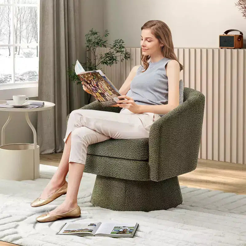27,56 Fauteuil d'appoint pivotant moderne avec accoudoirs, fauteuil club 360 en chenille avec coussin moelleux, canapé simple rond pour salon, chambre, bureau