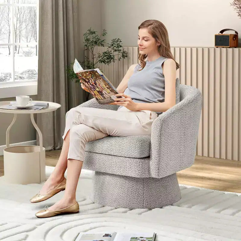 27,56 Fauteuil d'appoint pivotant moderne avec accoudoirs, fauteuil club 360 en chenille avec coussin moelleux, canapé simple rond pour salon, chambre, bureau