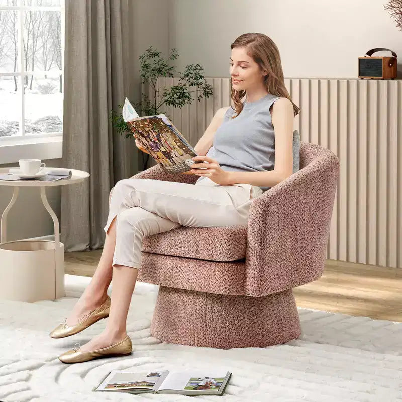 27,56 Fauteuil d'appoint pivotant moderne avec accoudoirs, fauteuil club 360 en chenille avec coussin moelleux, canapé simple rond pour salon, chambre, bureau