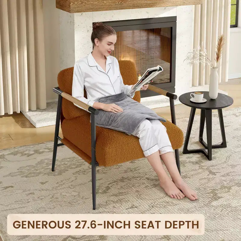 Modern Accent Chair, Cozy Reading Chair Upholstered in Plush 420g Fabric, with Spring Foam Cushion, for Bedroom and Living Room, Brown