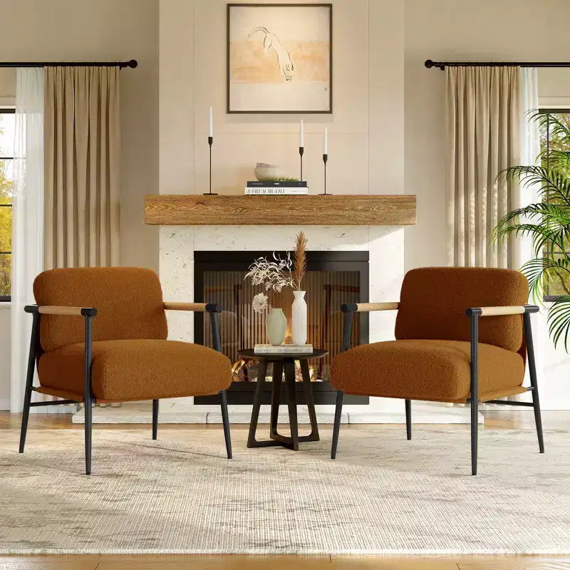 Modern Accent Chair, Cozy Reading Chair Upholstered in Plush 420g Fabric, with Spring Foam Cushion, for Bedroom and Living Room, Brown
