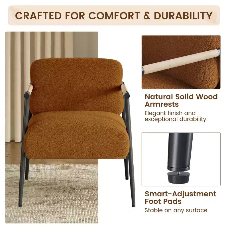 Modern Accent Chair, Cozy Reading Chair Upholstered in Plush 420g Fabric, with Spring Foam Cushion, for Bedroom and Living Room, Brown
