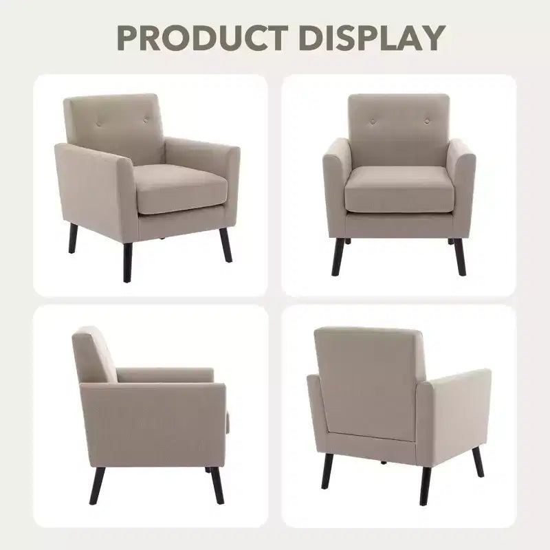 CuisinSmart Living Room Upholstered Armchair, Modern Upholstered Fabric Accent Armchair with Wood Legs&Thicker Seat Cushion for Bedroom Office