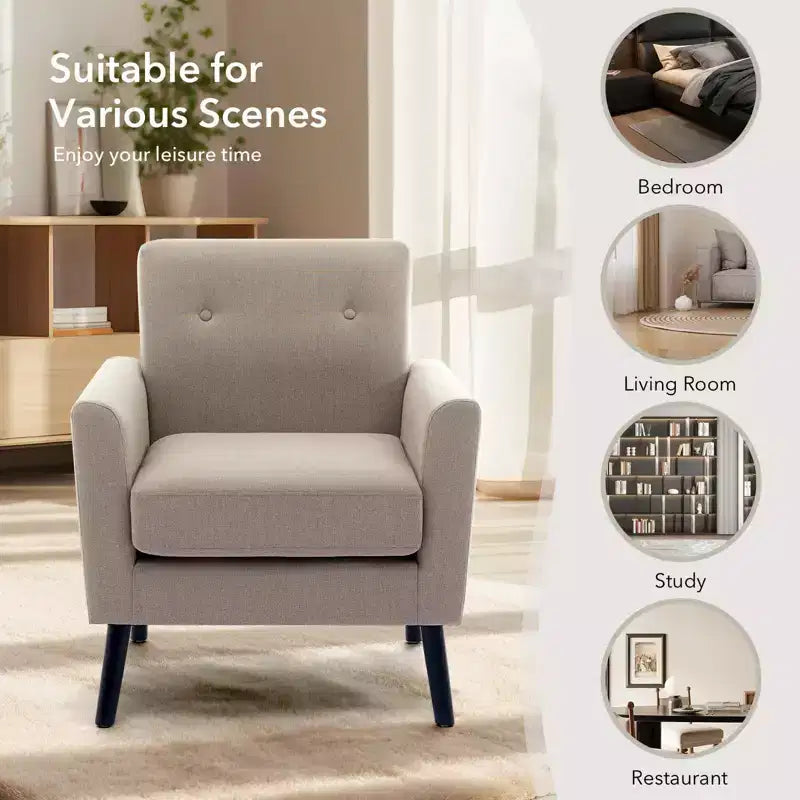 CuisinSmart Living Room Upholstered Armchair, Modern Upholstered Fabric Accent Armchair with Wood Legs&Thicker Seat Cushion for Bedroom Office