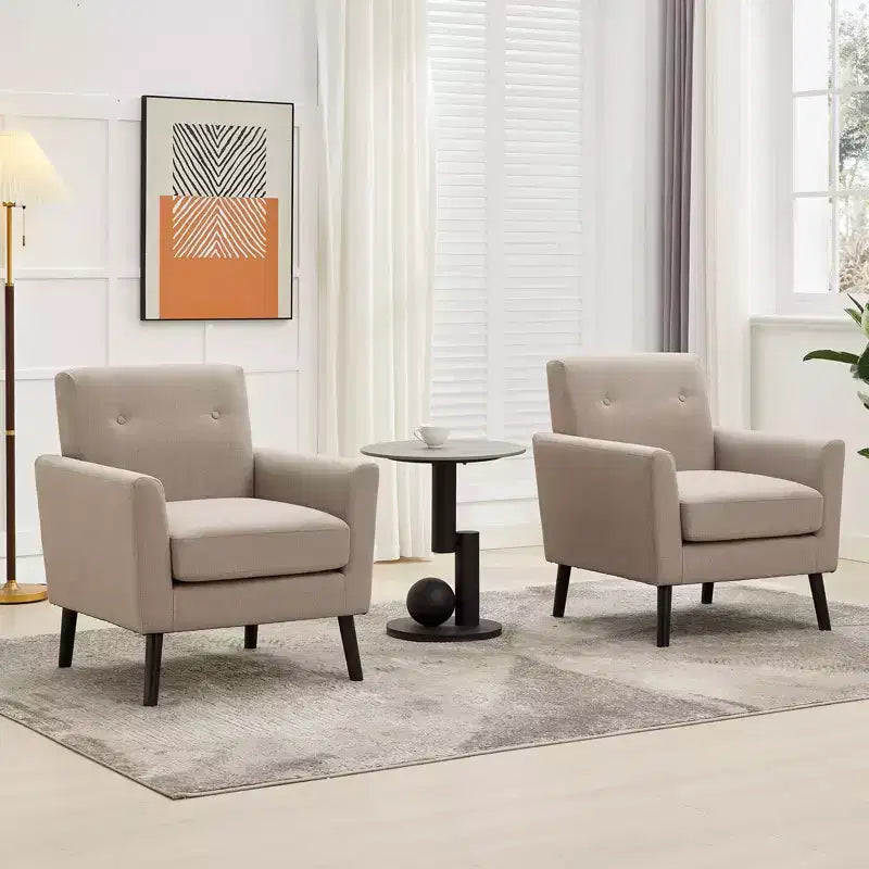 CuisinSmart Living Room Upholstered Armchair, Modern Upholstered Fabric Accent Armchair with Wood Legs&Thicker Seat Cushion for Bedroom Office