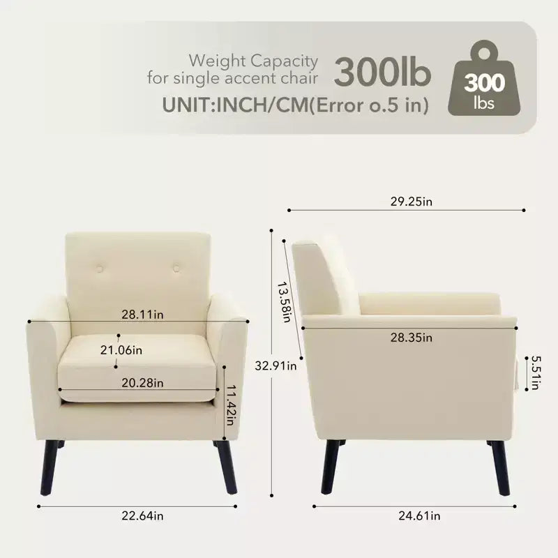CuisinSmart Living Room Upholstered Armchair, Modern Upholstered Fabric Accent Armchair with Wood Legs&Thicker Seat Cushion for Bedroom Office