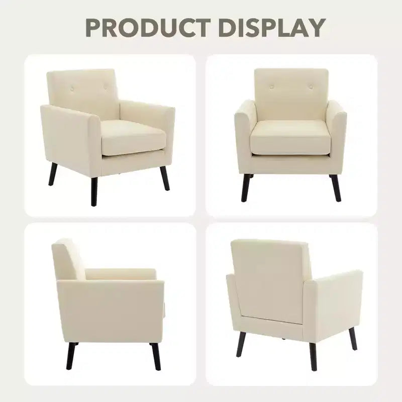 CuisinSmart Living Room Upholstered Armchair, Modern Upholstered Fabric Accent Armchair with Wood Legs&Thicker Seat Cushion for Bedroom Office