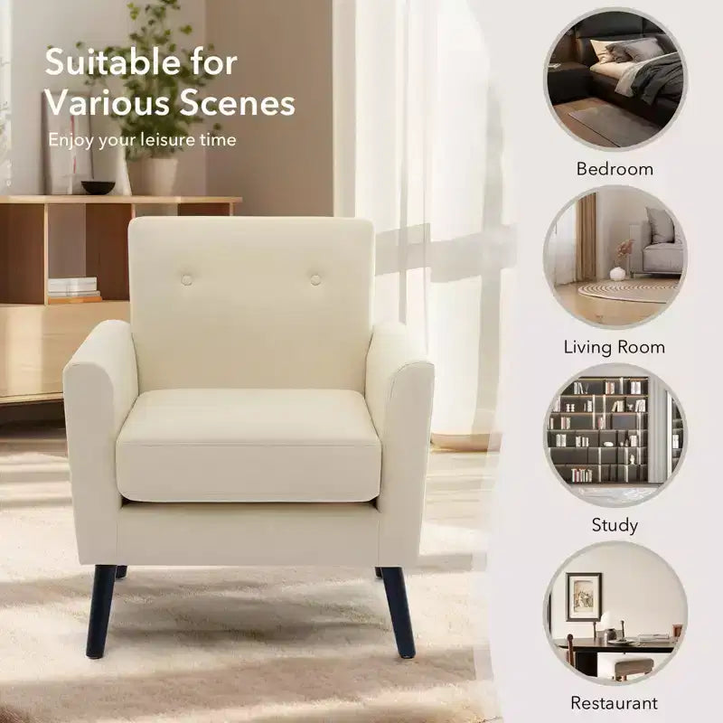 CuisinSmart Living Room Upholstered Armchair, Modern Upholstered Fabric Accent Armchair with Wood Legs&Thicker Seat Cushion for Bedroom Office