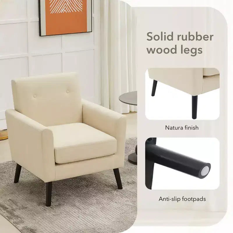 CuisinSmart Living Room Upholstered Armchair, Modern Upholstered Fabric Accent Armchair with Wood Legs&Thicker Seat Cushion for Bedroom Office