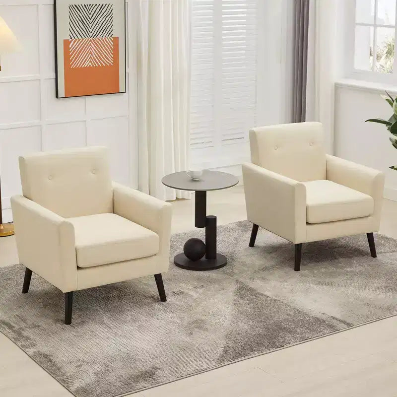 CuisinSmart Living Room Upholstered Armchair, Modern Upholstered Fabric Accent Armchair with Wood Legs&Thicker Seat Cushion for Bedroom Office