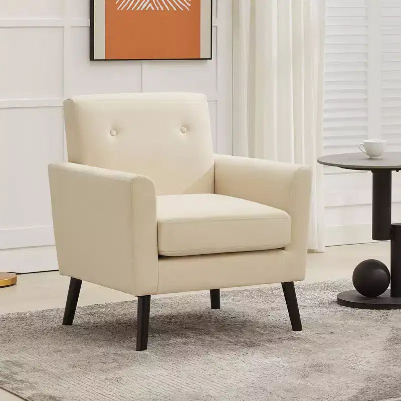 CuisinSmart Living Room Upholstered Armchair, Modern Upholstered Fabric Accent Armchair with Wood Legs&Thicker Seat Cushion for Bedroom Office
