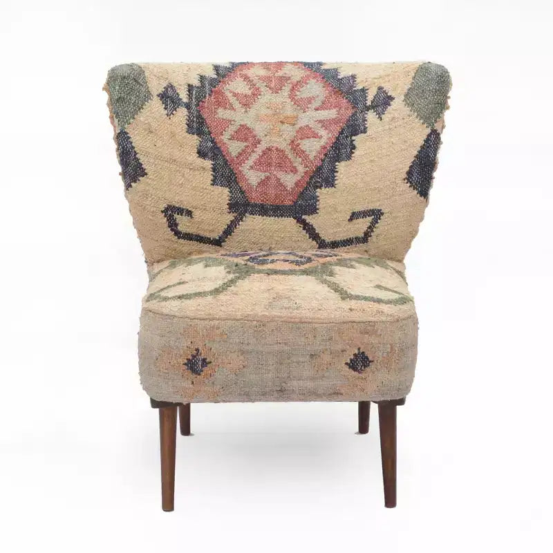 HomeRoots 26 Beige Blue and Red Jute Southwestern Wingback Chair