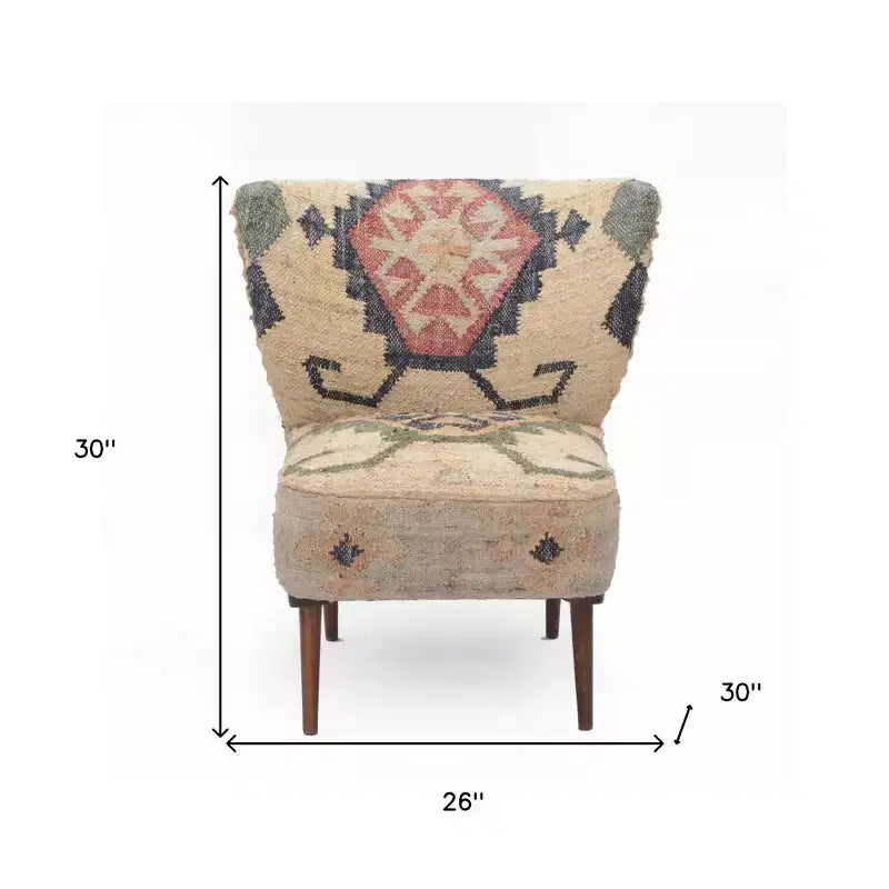 HomeRoots Fauteuil à oreilles style sud-ouest en jute beige, bleu et rouge 26 po