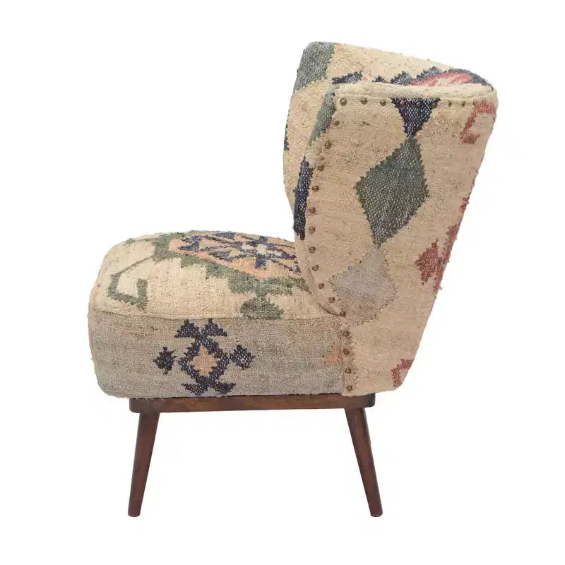 HomeRoots Fauteuil à oreilles style sud-ouest en jute beige, bleu et rouge 26 po
