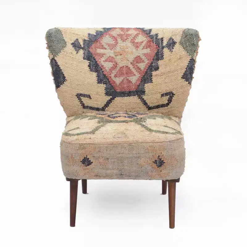 HomeRoots Fauteuil à oreilles style sud-ouest en jute beige, bleu et rouge 26 po