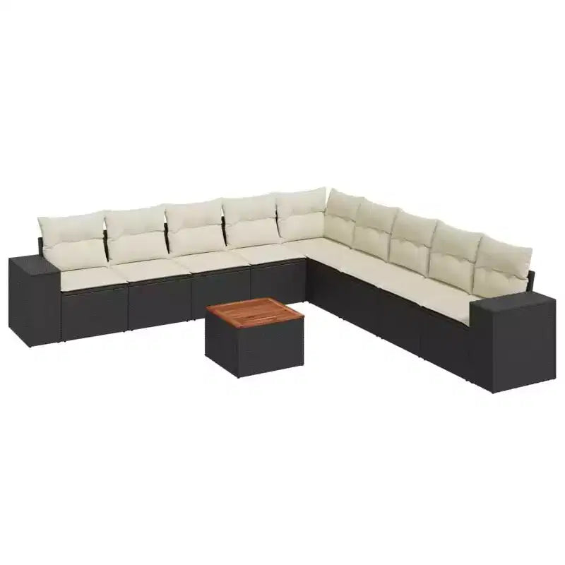 vidaXL 10 Piece Patio Sofa Set with Cushions Black and Cream Poly Rattan