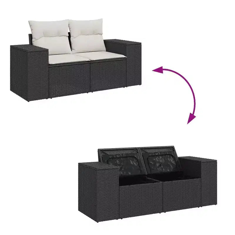 vidaXL Salon de jardin 10 pcs avec coussins, Résine tressée Noir et crème