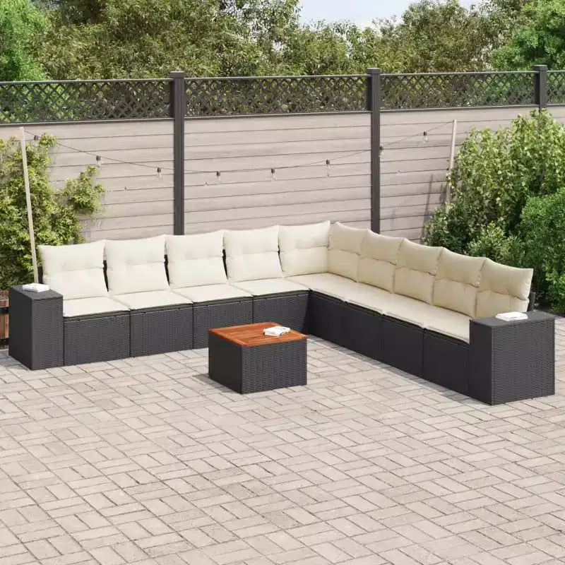 vidaXL Salon de jardin 10 pcs avec coussins, Résine tressée Noir et crème