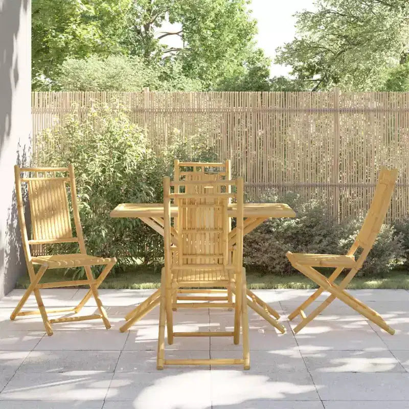 vidaXL Ensemble de salle à manger de jardin en bambou - 5 pièces, table et chaises de jardin pliables - Table 110 x 55 cm - Étanche - Durable