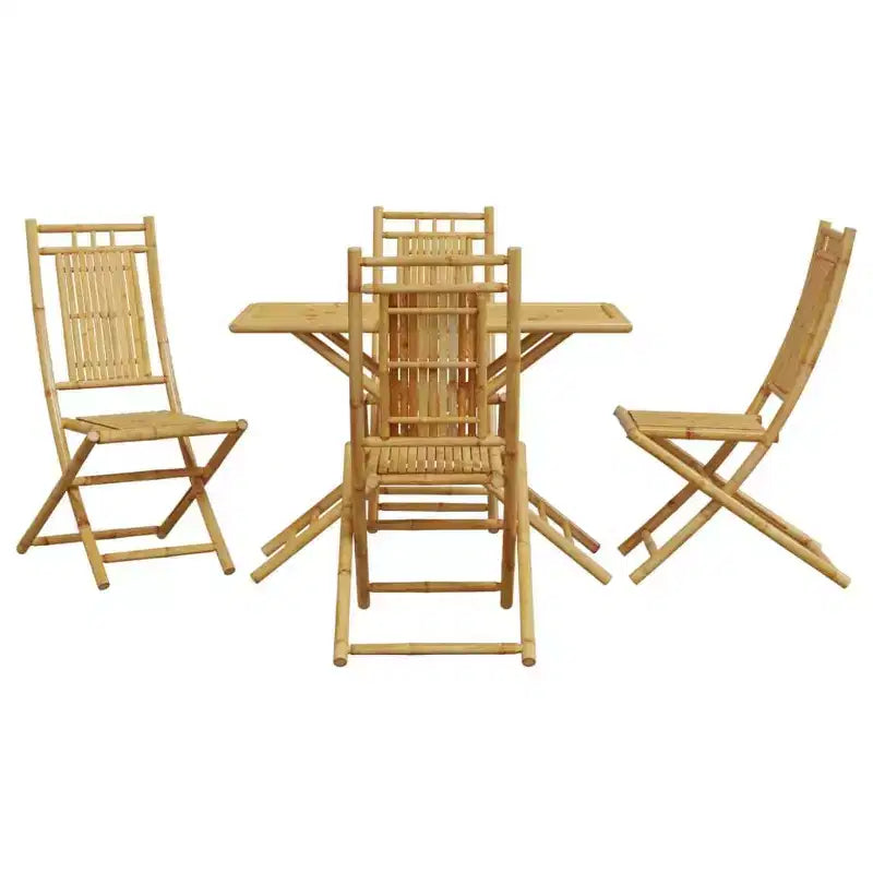 vidaXL Ensemble de salle à manger de jardin en bambou - 5 pièces, table et chaises de jardin pliables - Table 110 x 55 cm - Étanche - Durable