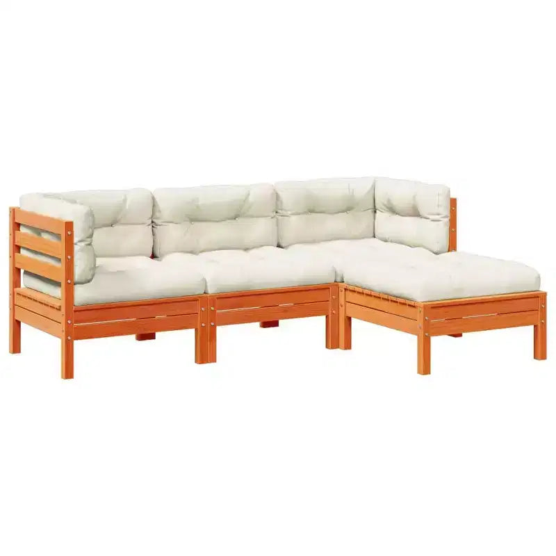 vidaXL 4 Piece Patio Sofa Set with Cushions - Wax Brown
