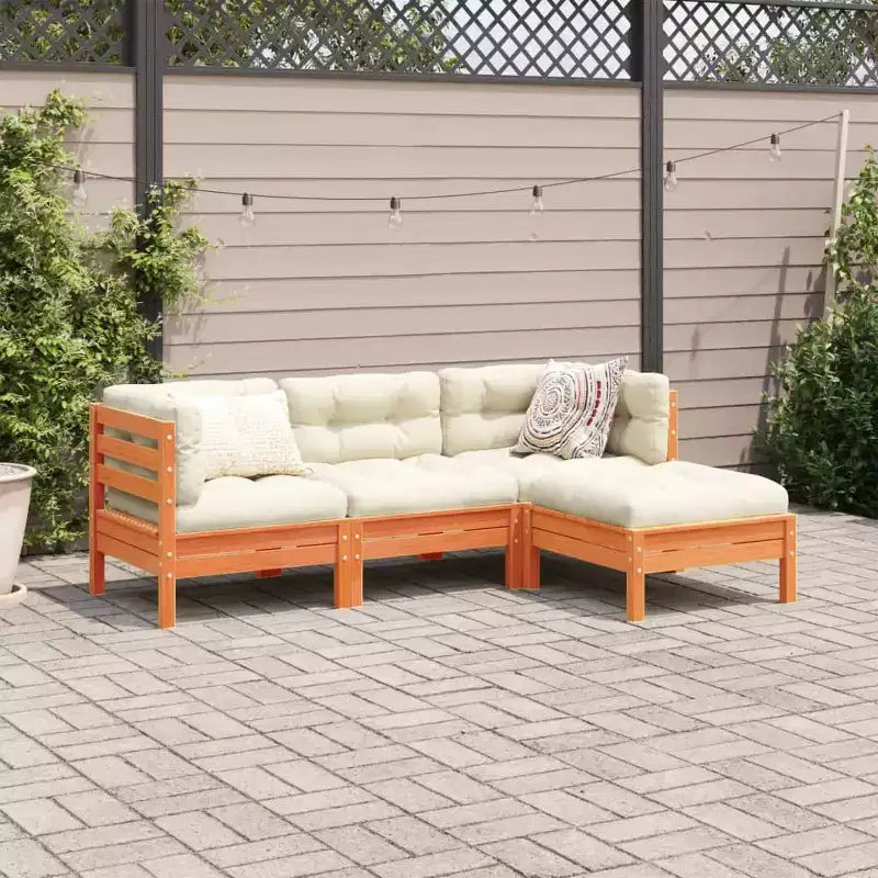 vidaXL Salon de jardin 4 pièces avec coussins - Marron ciré