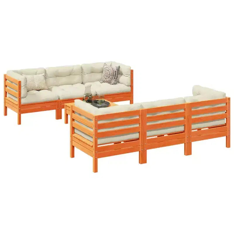 vidaXL Ensemble de canapés de jardin Marron cire, crème Bois de pin massif, Tissu Oxford