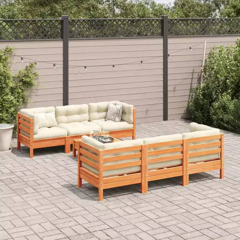 vidaXL Ensemble de canapés de jardin Marron cire, crème Bois de pin massif, Tissu Oxford