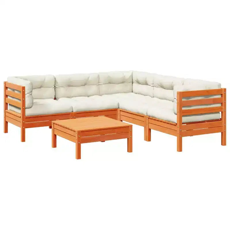 vidaXL Garden Sofa Set Wax brown Solid pine wood, Oxford fabric, PP cotton