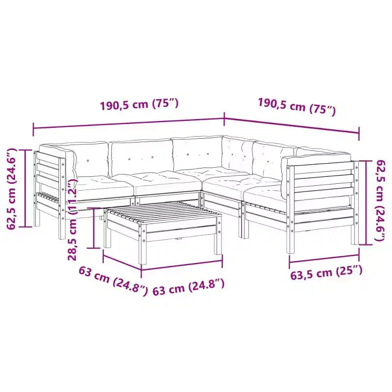 vidaXL Salon de jardin Marron cire Bois de pin massif, Tissu Oxford, Coton PP