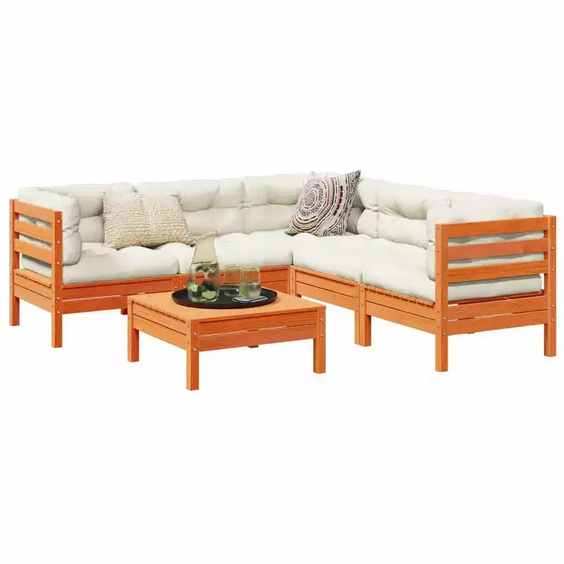 vidaXL Salon de jardin Marron cire Bois de pin massif, Tissu Oxford, Coton PP