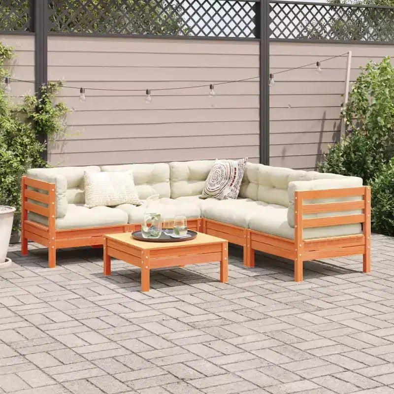 vidaXL Salon de jardin Marron cire Bois de pin massif, Tissu Oxford, Coton PP