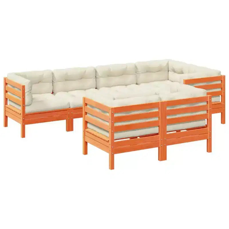 vidaXL Garden Sofa Set Wax brown Solid pine wood 7-piece set Seats Many