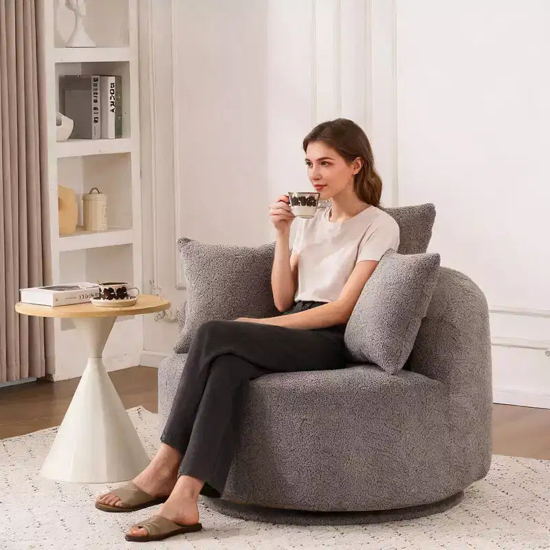 Fauteuil pivotant moderne Okak, fauteuil de canapé rembourré avec 3 coussins décoratifs, fauteuil crapaud d'appoint pour salon, chambre, bureau