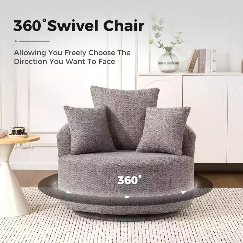 Fauteuil pivotant moderne Okak, fauteuil de canapé rembourré avec 3 coussins décoratifs, fauteuil crapaud d'appoint pour salon, chambre, bureau