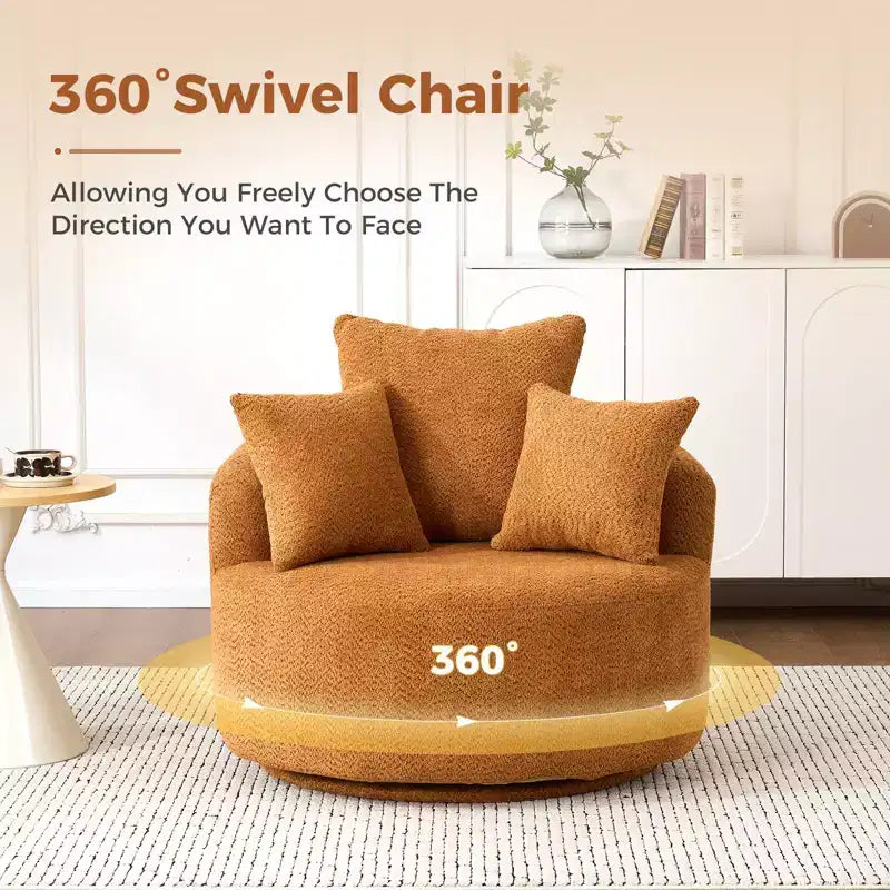 Fauteuil pivotant moderne Okak, fauteuil de canapé rembourré avec 3 coussins décoratifs, fauteuil crapaud d'appoint pour salon, chambre, bureau
