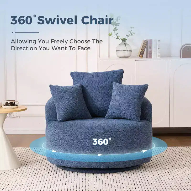 Fauteuil pivotant moderne Okak, fauteuil de canapé rembourré avec 3 coussins décoratifs, fauteuil crapaud d'appoint pour salon, chambre, bureau