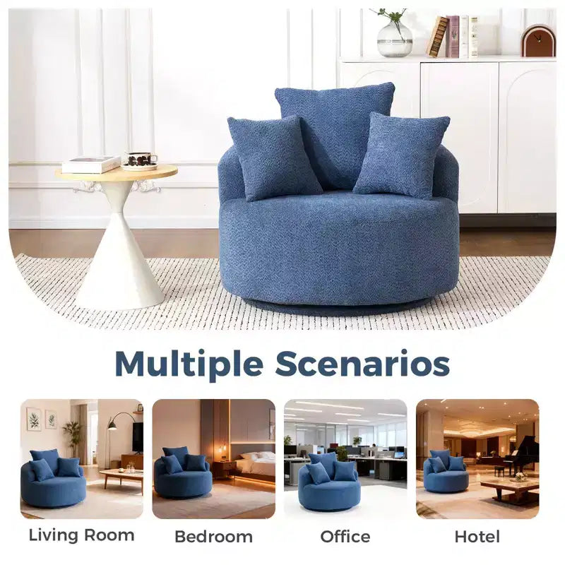 Fauteuil pivotant moderne Okak, fauteuil de canapé rembourré avec 3 coussins décoratifs, fauteuil crapaud d'appoint pour salon, chambre, bureau