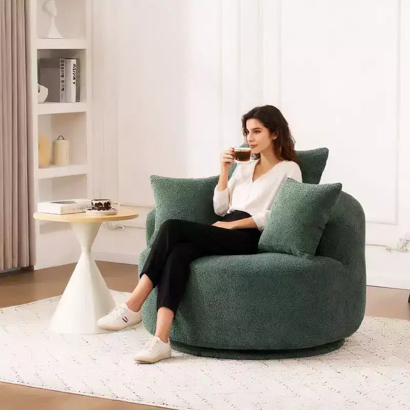 Fauteuil pivotant moderne Okak, fauteuil de canapé rembourré avec 3 coussins décoratifs, fauteuil crapaud d'appoint pour salon, chambre, bureau