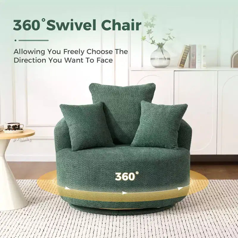 Fauteuil pivotant moderne Okak, fauteuil de canapé rembourré avec 3 coussins décoratifs, fauteuil crapaud d'appoint pour salon, chambre, bureau