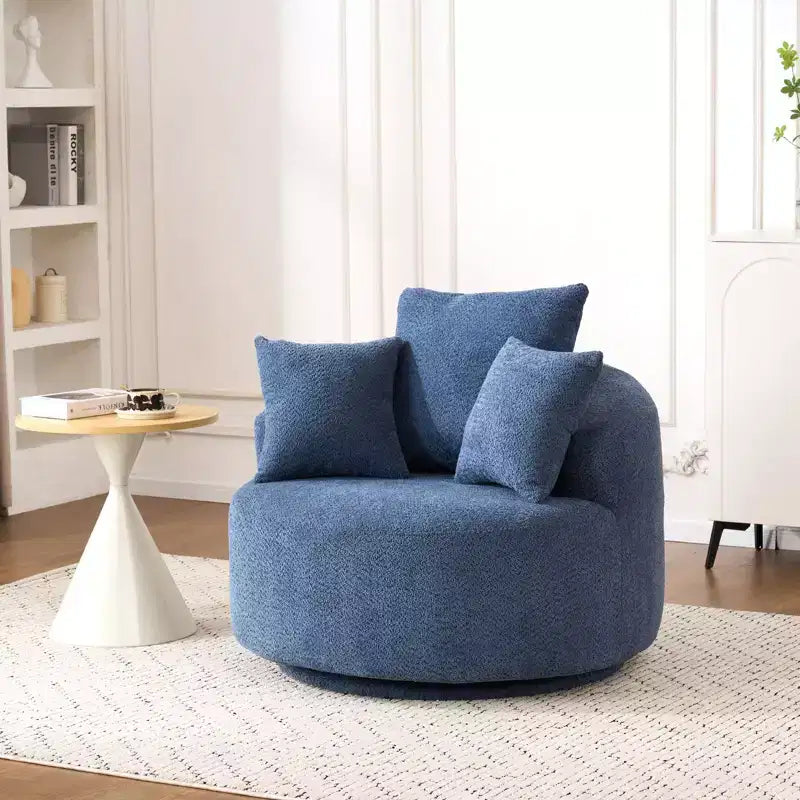 Okak Modern Swivel Chair Upholstered Sofa Chair with 3 Decor Pillows,Accent Barrel Chair for Living Room, Bedroom, Office