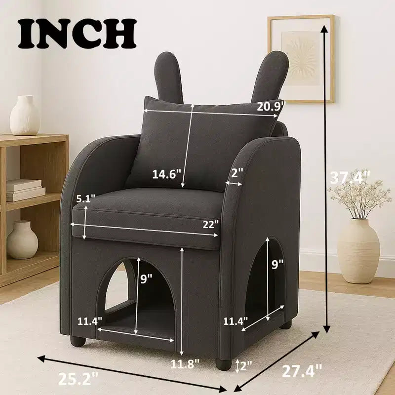 Fauteuil Okak en forme d'oreille de lapin, avec cachette intégrée pour chats et chiens, canapé-lit simple pour animaux de compagnie, pour chambre à coucher et salon.