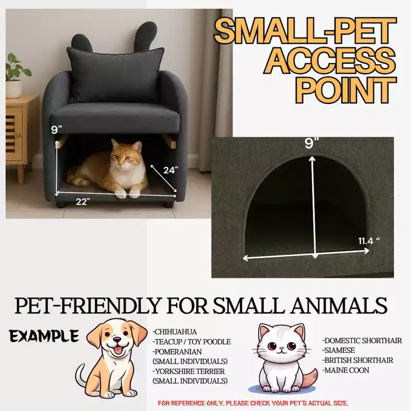 Fauteuil Okak en forme d'oreille de lapin, avec cachette intégrée pour chats et chiens, canapé-lit simple pour animaux de compagnie, pour chambre à coucher et salon.