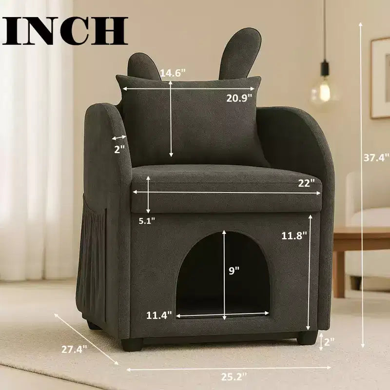 Fauteuil Okak en forme d'oreille de lapin, avec cachette intégrée pour chats et chiens, canapé-lit simple pour animaux de compagnie, pour chambre à coucher et salon.