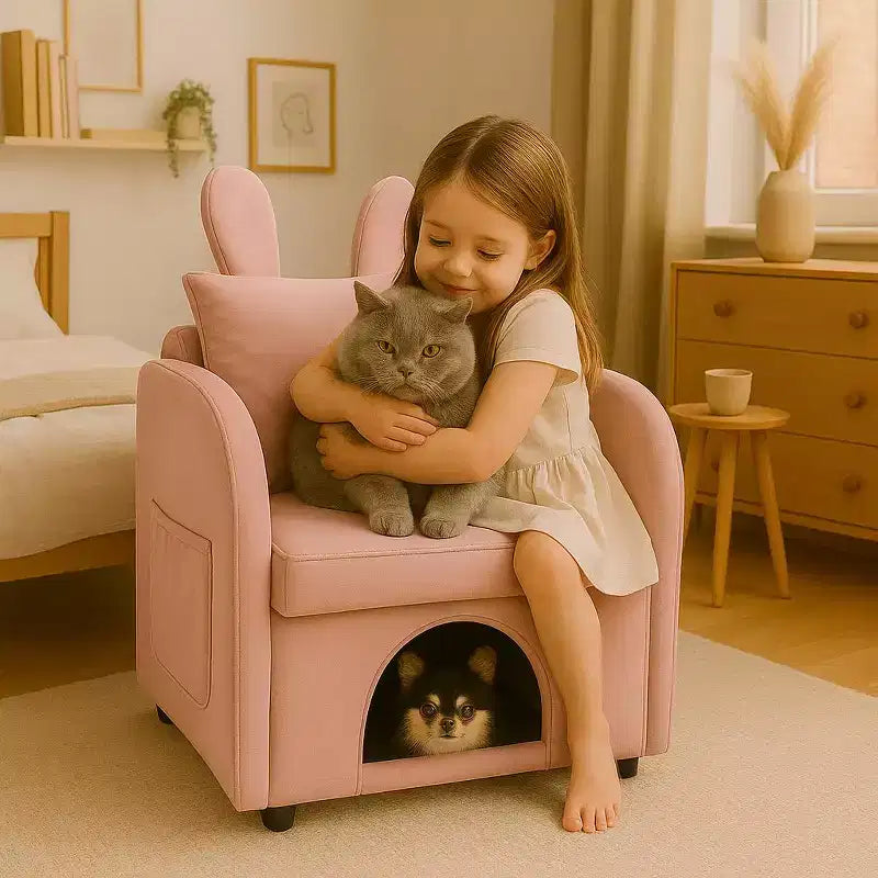 Fauteuil Okak en forme d'oreille de lapin, avec cachette intégrée pour chats et chiens, canapé-lit simple pour animaux de compagnie, pour chambre à coucher et salon.