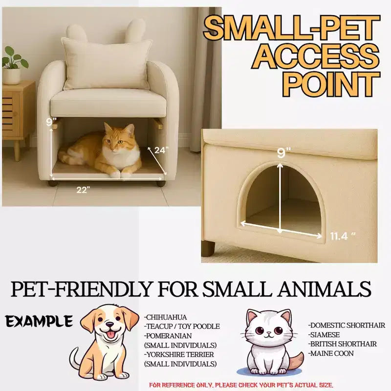 Fauteuil Okak en forme d'oreille de lapin, avec cachette intégrée pour chats et chiens, canapé-lit simple pour animaux de compagnie, pour chambre à coucher et salon.