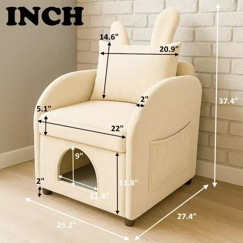 Fauteuil Okak en forme d'oreille de lapin, avec cachette intégrée pour chats et chiens, canapé-lit simple pour animaux de compagnie, pour chambre à coucher et salon.